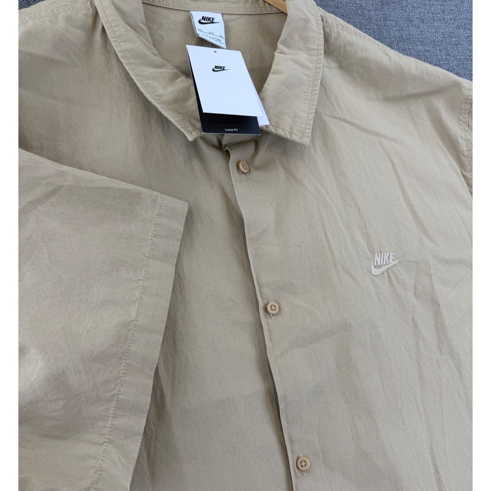 Nike Mens 4XL Loose Fit Short Sleeve Button Up Shirt Khaki Tan Canvas DX0620-247